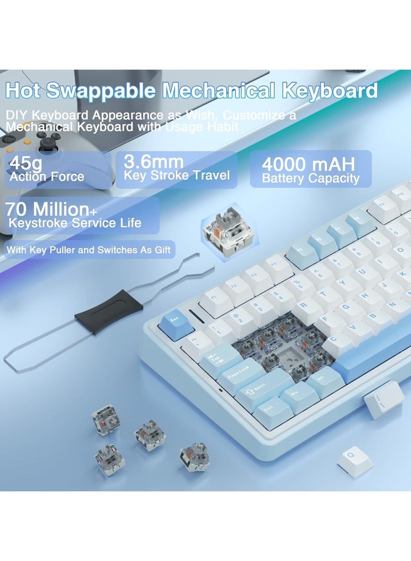 AULA F75 لوحة مفاتيح ميكانيكية لاسلكية 75%، لوحة مفاتيح مخصصة قابلة للتبديل، مفاتيح Graywood V3 مزودة بشحم، لوحة مفاتيح ألعاب بإضاءة خلفية RGB، 2.4GHz/Type-C/BT5.0 لوحة مفاتيح ميكانيكية - Image 4